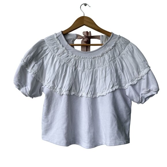 Anthropologie Womens Top XXS NWT Bow Ruffle Peasant Cottagecore Coquette‎ Dainty - Picture 4 of 9